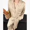Pijama de Seda con Estampado a Cuadros Hielo y Nieve para Mujer Primavera y Otoño 2025 Mangas Largas y Pantalones Estampado de Leopardo Cárdigan Ropa de Casa Holgada de Alta Gama