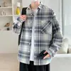 Camisa xadrez listrada de algodão puro estilo Hong Kong para homens, cardigã top artístico versão coreana de manga comprida, tamanho grande 8XL para comércio exterior