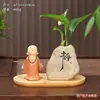 Hui Neng Pequeño Monje Jarrón de Cerámica Adorno Zen Cerámica Gruesa Jarrón de Quietud Decoración para Mesa de Café de Sala de Estar de Oficina en Casa