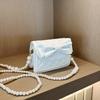 Bolso de Cadena de Perlas Estilo Tweed para Mujer Textura Popular 2023 Verano Nuevo de Moda Bolso para Niños Pequeño Cuadrado de Mano