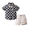 Traje Casual de Pantalón y Camisa a Cuadros para Niños 2024 Verano Nuevo Traje de Tablero de Ajedrez de Manga Corta Stock Listo de Fábrica