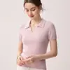Polo 100% Cachemir Puro Manga Corta Mujer Suave Pegajoso Ajustado Jersey Simple para el Trabajo Manga Media Tejido