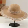 Chapéu de Palha com Cadarço e Laço Estilo Coreano, Chapéu Dobrável para Pais e Filhos, Chapéu de Sol de Crochê com Aba Larga para Mulheres