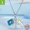 Dijes de plata originales serie de viajes avión colgante DIY accesorios aceite azul plata S925 pulsera collar con cuentas