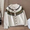 Nueva Serie de Cardigan de Punto con Bloques de Color Versátil, Cuello Redondo, Manga Larga, Estilo Casual Simple Coreano Inspirado en Diseño de Primavera para Mujer