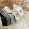 Calcetines de Otoño e Invierno para Mujer con Bordes Fruncidos y Bordado de Oso, Calcetines Cálidos para Mujer Estilo Universitario, Calcetines Holgados de Imitación Cachemir a la Moda para Mujer