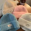 Chapéu de Lã Tricotado Azul para Mulheres Outono e Inverno 2025 Circunferência da Cabeça Grande Chapéu Versátil Mostrando o Rosto Pequeno Quente Protetor de Orelha