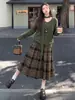 Falda de lana a cuadros para mujer, invierno retro de cintura alta, falda amplia, falda de línea A con forro polar, falda de longitud media con un look sofisticado