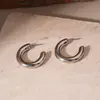 Pendientes Redondos Europeos y Americanos Transfronterizos de Plata Geométricos Multicapa, Lujo Ligero, Sensación de Alta Gama, Estilo Minimalista, Pendientes de Moda para Mujer