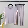 Nuevo Conjunto Casual de Modal de Verano para Mujer, Tallas Grandes, Delgado, Suelto, Camiseta de Manga Corta, Pantalones de Tres Cuartos, Conjunto de Dos Piezas para Usar por Encima