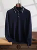 Suéter de Cashmere Puro Solto Novo Outono e Inverno Masculino Estilo Ocidental Todas as Cores Combinam Gola POLO Suéter de Tricô de Cashmere