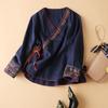 Top de Comercio Exterior Transfronterizo Japonés y Coreano de Algodón y Lino Bordado Diagonal Artístico Retro Holgado Hanfu Mejorado Ropa Antigua de Té Zen