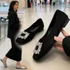 Zapatos de Hada con Hebilla de Pedrería, Mocasines Elegantes de Suela Suave para Mujer, Zapatos Planos de Ante Cuadrados para Mujer, Estilo Francés, Primavera 2026