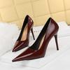 6122-8 Estilo Europeo y Americano Simple Tacones Altos de Aguja Boca Baja Punta Afilada Sexy Look Adelgazante Zapatos Planos de Tacón Alto Profesionales para Mujer