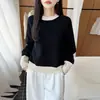 Suéter de Bloques de Color Engrosado Cuello Redondo para Mujer 100% Lana de Alta Gama Holgado Suave Pegajoso Estilo Perezoso Tejido de Punto Top de Manga Larga