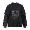 Camiseta de duas peças com mangas compridas para homem, lavada e com efeito desgastado, coleção de outono, com estampas de letras e retratos, estilo vintage, gola redonda