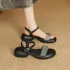 2026 Nuevas Sandalias de Suela Gruesa para Mujer, Elegantes, Antideslizantes, Tacón Grueso, Suela Suave, Correa Única con Hebilla, Pedrería, Primavera Verano