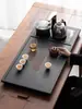 Bandeja de té de piedra negra imitación, juego de té integrado totalmente automático, uso doméstico, adecuado para té kung fu, compatible con placas de inducción, mesa de té grande para sala de estar, material natural