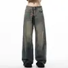 Jeans de ajuste limpio retro americano desgastados para hombres y mujeres, pantalones casuales holgados de pierna ancha vintage de alta gama