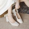 Zapatos Mary Jane de Estilo Francés para Mujer 2026 Primavera y Otoño Cuadrados de Punta Hada Tacones Altos con Lazo de Cinta de Perla Estilo Retro