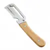 Pelador con Mango de Madera Acero Inoxidable Herramienta Doméstica para Cortar Cebolletas, Pelador de Frutas de Cocina, Cuchillo para Caña de Azúcar, Cuchillo Dentado Multifuncional