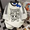 Camiseta de Manga Curta com Três Listras de Marca da Moda 100% Algodão Puro para Homens e Mulheres, Verão, Comprimento Médio, Caimento Solto, Emagrecedor, Gola Redonda, Top Versátil