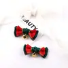 Laço de Natal Duas Cores em Seda Cruzada Sino Pequeno Clipe de Cabelo Artesanal DIY Acessórios Decorativos para Sacola de Presente