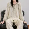 Pijama Familiar de Algodón y Seda para Mujer Otoño y Primavera Manga Larga Pantalón Largo Estilo Nacional Conjunto Holgado Talla Grande Ropa de Casa Se Puede Usar Afuera 2025