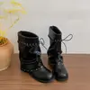 Botas de cuero versátiles con tachuelas para mujer 2026, con caña gruesa y diseño de cordón cómodo para primavera y otoño