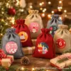 Bolsas de Linho com Cordão Calendário do Advento de Natal Conjunto de Números 1-24 Adesivos do Papai Noel Bolsas com Cordão para Doces e Presentes