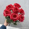 Salón de Bodas Flores Artificiales Rojas Hortensia Borgoña Rosa Material de Flores para Boda Decoración de Guía de Carretera Decoración de Ingeniería de Ventanas