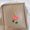 [Acero de Titanio] Flor Roja Pequeña con Goteo de Aceite Estilo Lujo Ligero Impresionante Cadena Completa de Diamantes para Mujer Cadena de Acero de Titanio Más Fácil de Combinar