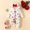 Ropa con Capucha de Amor para Bebé de 0 a 2 Años Ropa de Escalada con Cremallera y Moño para Bebé Sudadera de Otoño e Invierno Mono de Fresa