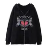 Estilo oscuro hip hop Gótico Harajuku y2g sudadera con capucha y cremallera de esqueleto para hombre y mujer abrigo suéter Harajuku collar de amor