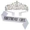 Moda europea y americana cinturón dorado rosa niña de cumpleaños cinturón de cumpleaños Traje de corona Tocado de cristal accesorios para el cabello al por mayor