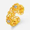 Anillo de Encaje Iris Diamante Retro Lujo Ligero Diseño de Nicho Personalizado Electrochapado en Oro Real Alta Retención de Color Anillo Versátil