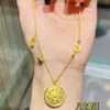 Nuevo Colgante Redondo Filigrana de Carácter de Fortuna Chapado en Oro Antiguo Estilo Chino Brújula Hueca de Ocho Tesoros Cadena para Suéter Estilo Nacional Regalo para Mujeres