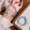 Pulsera de Piedra Triturada de Cristal Irregular Natural Original para Mujer, Primavera 2025, Estilo Diseñador, Producto de Transmisión en Vivo, Piedra Triturada de Aguamarina