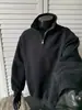 Moletom casual estilo americano com zíper parcial e gola alta para homens, outono, peso pesado, silhueta solta, jaqueta esportiva jovem, camada base