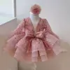 Traje de Performance de Hostess de Lantejoulas para Meninas Novo Estilo de Luxo Vestido de Primeiro Aniversário para Bebê Meninas Dez Anos Aniversário Estiloso Saia Bufante