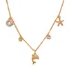 Moda Coreana y Japonesa Collar Lindo de Dibujos Animados Estrella de Mar y Delfín, Exquisita Cadena para Clavícula Versátil de Lujo Ligero Super Brillante Venta al por Mayor