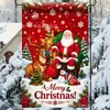 Decoración Navideña para Jardín Bandera de Jardín Patrón de Cuadros Rojos Gnomo Muñeco de Nieve Papá Noel Impreso Bandera Colgante para Exteriores