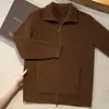 Suéter 100% Caxemira Masculino Gola Lapela com Bolso Agulha de Ouro Zíper Cardigã Moda Casual Tricô Quente Jaqueta Suéter