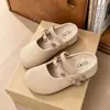 Mules populares Boken de linho com bico fechado para mulheres, calçados de verão para uso externo, novo modelo 2026, sandálias Mary Jane com plataforma de aumento de altura