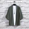Verão 2022 Novo Estilo Chinês Masculino Algodão e Linho Proteção Solar Roupa Cardigan Japonês Kimono Manga Curta Casaco Masculino