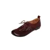 Amigável para pés largos e grossos, cheio de textura, sapatos baixos de cadarço pequenos de couro genuíno para o trabalho, sapatos femininos de couro genuíno de bico redondo plano para o outono de 2026