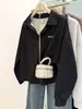 Sudadera Polo de Manga Larga para Mujer, Estilo Americano, Tiro Real, Cuello en V, Delgada, Holgada, Casual, Estilo Coreano, para Principios de Primavera y Otoño