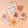 Toppers de Decoração de Bolo Ins Estilo Coreano Desenho Animado Urso Hbd Velas Rosto Sorridente Girassol Bandeiras de Aniversário Infantil