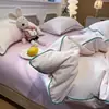 Conjunto de Quatro Peças Botonê de Algodão Puro Lavado Estilo Muji: Capa de Edredom, Lençol de Cima, Capa de Colcha, Lençol com Elástico, Conjunto de Roupa de Cama de Três Peças para Dormitório Estudantil