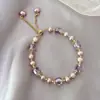 Pulsera de Perlas de Agua Dulce Rosa-Morado para Niñas, Diseño de Nicho, Cuentas Moradas Cilíndricas, Pulsera de Cristal, Pulsera de Amistad, Cadena para Clavícula
